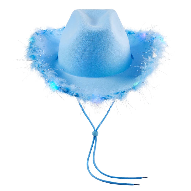 2024 New Felt Party Hats Fashion Cowboy Hat with Colorful LED Light Fun Party Disco Pink Cowgirl Hat for Women Men