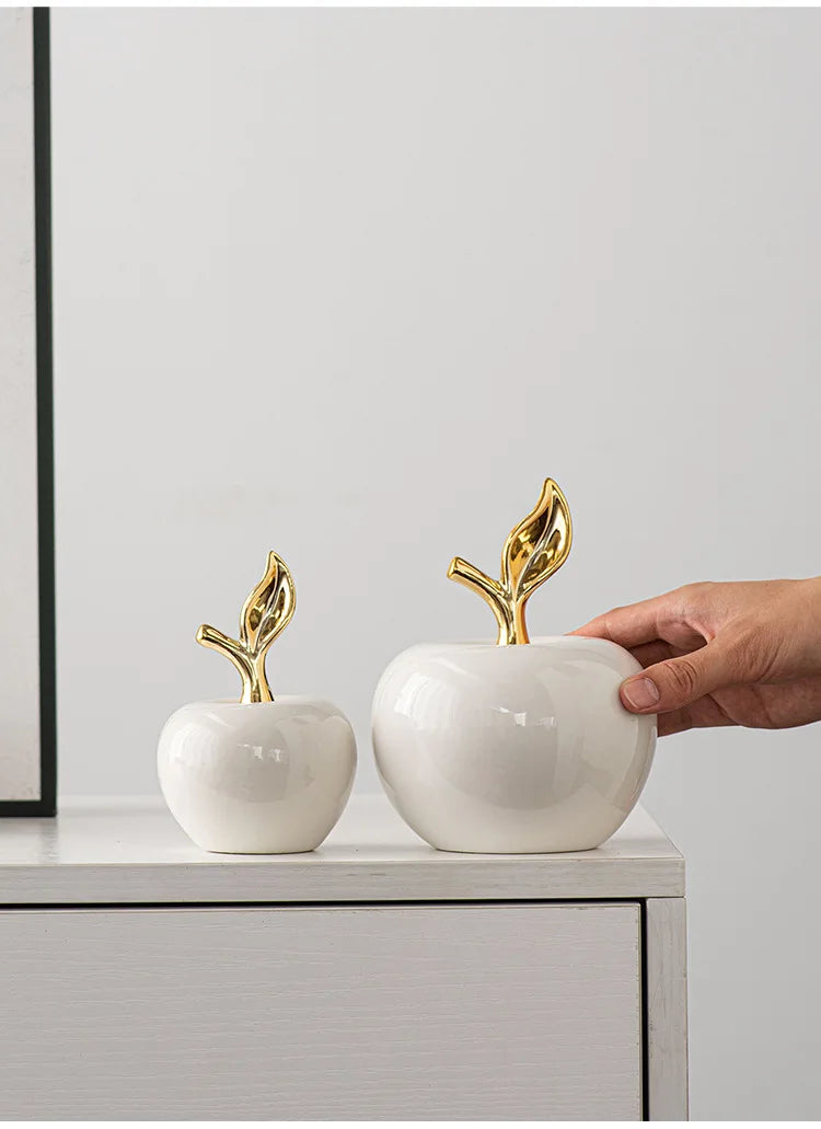 Creative Ceramic Apple Figurines Handicrafts Living Room Art White Apple Sculpture Room Home Decor Accessories Holiday Gifts