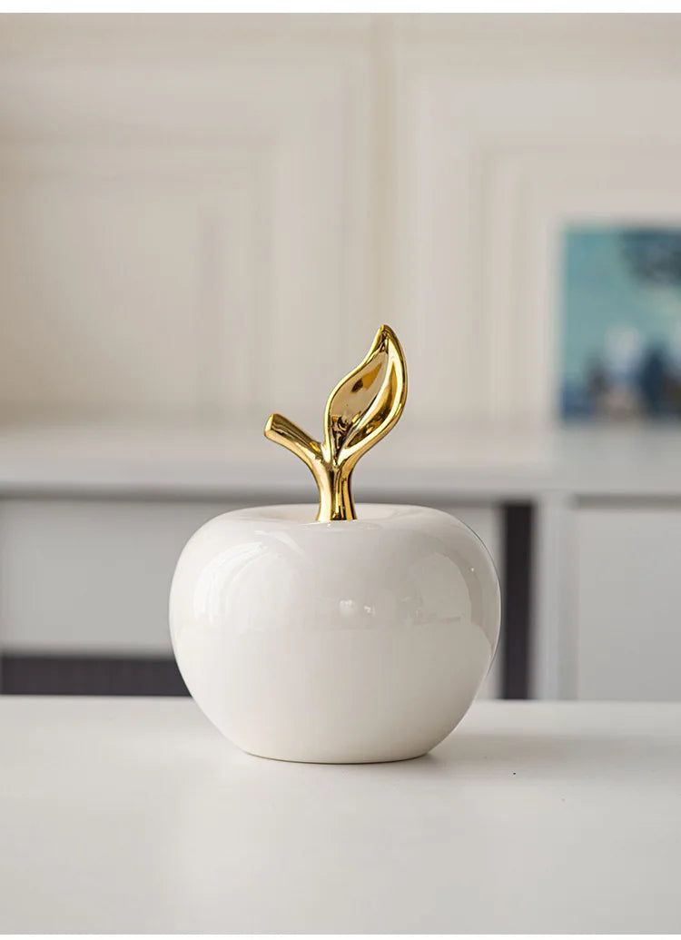 Creative Ceramic Apple Figurines Handicrafts Living Room Art White Apple Sculpture Room Home Decor Accessories Holiday Gifts