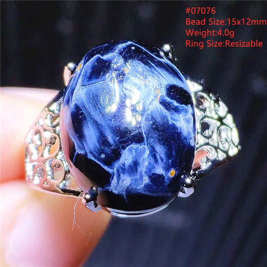 Natural Blue Pietersite Beads Adjustable Ring Woman Men Namibia Pietersite Ring Chatoyant Beads Fashion Silver Jewelry AAAAAA