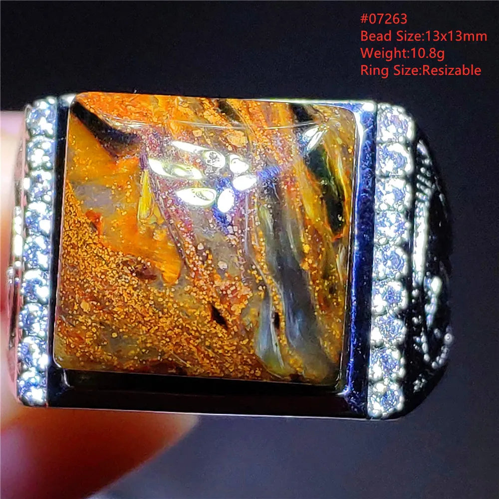 Natural Blue Pietersite Beads Adjustable Ring Woman Men Namibia Pietersite Ring Chatoyant Beads Fashion Silver Jewelry AAAAAA