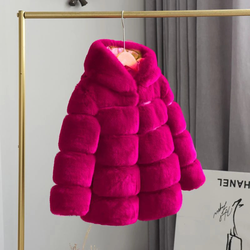 Kids Clothes Girls Fur Coats Winter Solid Faux Rabbit Fur Hooded Jacket for Babies Fashion Boy Thicken Warm Children's Clothing
