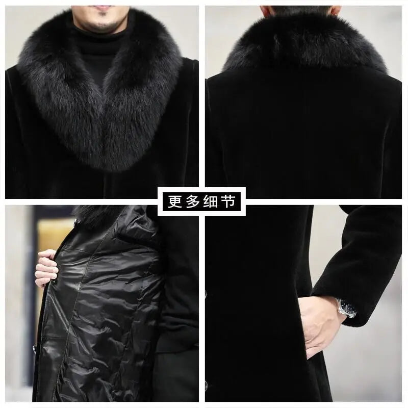 New fur coat with wide collar, whole mink winter thickened, long imitation mink fur men's coat, high-end mink fur coat M-6XL