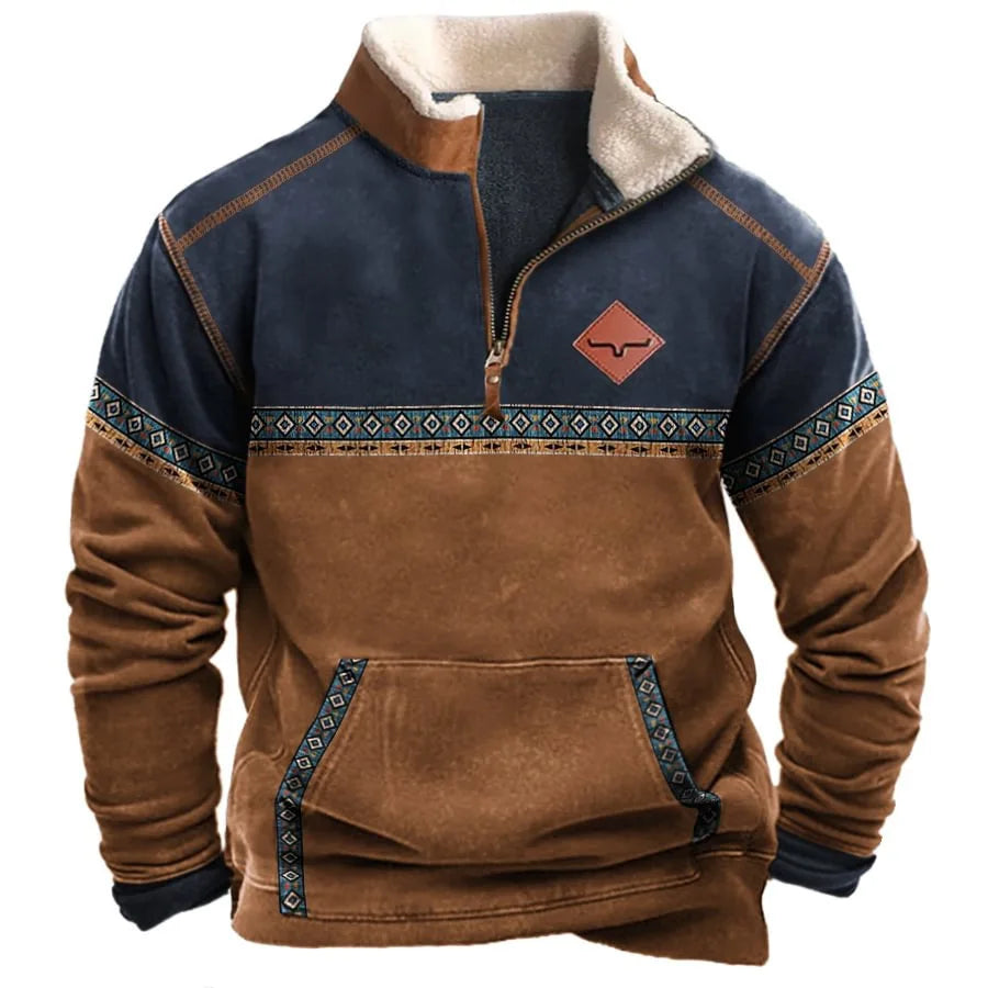 Autumn and winter men's 3D printed outdoor leather Collar hoodie new large size retro style casual zipper jacket sports hoodie