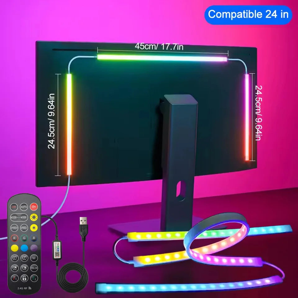 LED Gaming Strip Light Computer Monitor Backlight RGBIC LED Strip Light 24-34 Inch Screen USB Gaming Room Atmosphere Decor Lamp