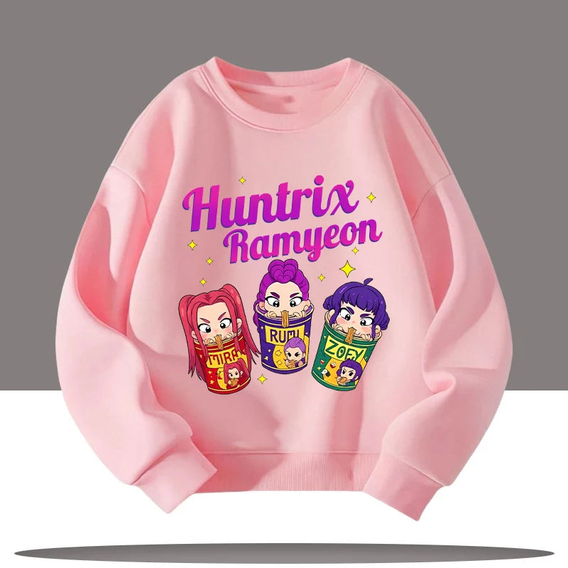 K-pop Demon Hunters Cartoon Print 3-12 Year Old New Style Kids Round-neck Sport Shirt Cute Girl Casual Top Children's Clothing
