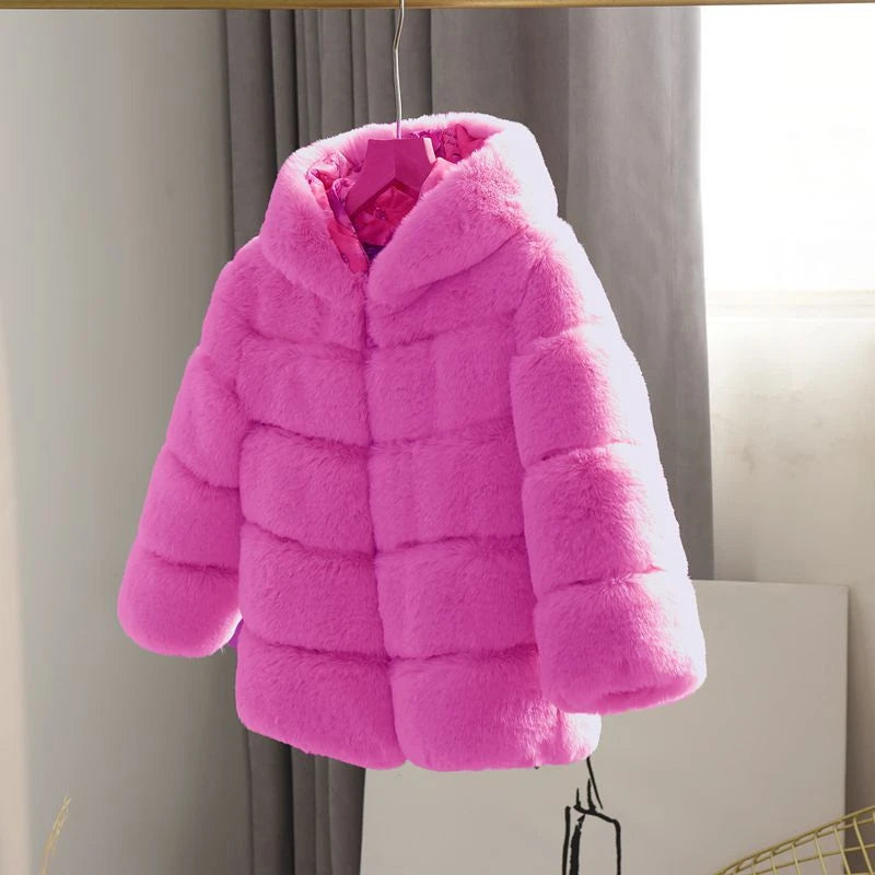 Kids Clothes Girls Fur Coats Winter Solid Faux Rabbit Fur Hooded Jacket for Babies Fashion Boy Thicken Warm Children's Clothing