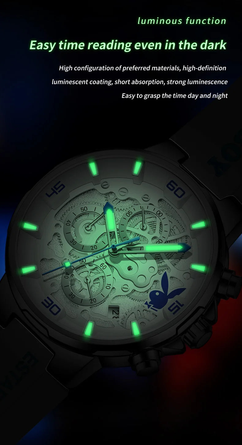 PLAYBOY Top Brand Trend Quartz Watch for Men Original Silicone Strap Men's Watches Waterproof Calendar Multifunction Male Watch