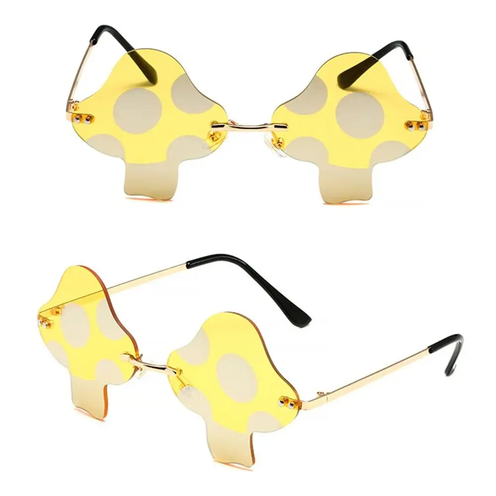 Cartoon Mushroom Shape Sunglasses Women Irregular Rimless Sun Glasses Trendy Funny Sunglasses Outdoor Party Favor Decorations