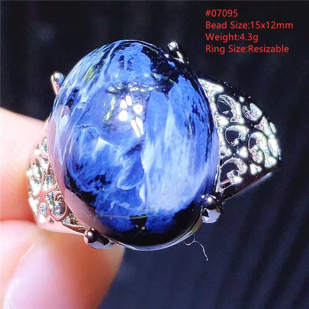 Natural Blue Pietersite Beads Adjustable Ring Woman Men Namibia Pietersite Ring Chatoyant Beads Fashion Silver Jewelry AAAAAA
