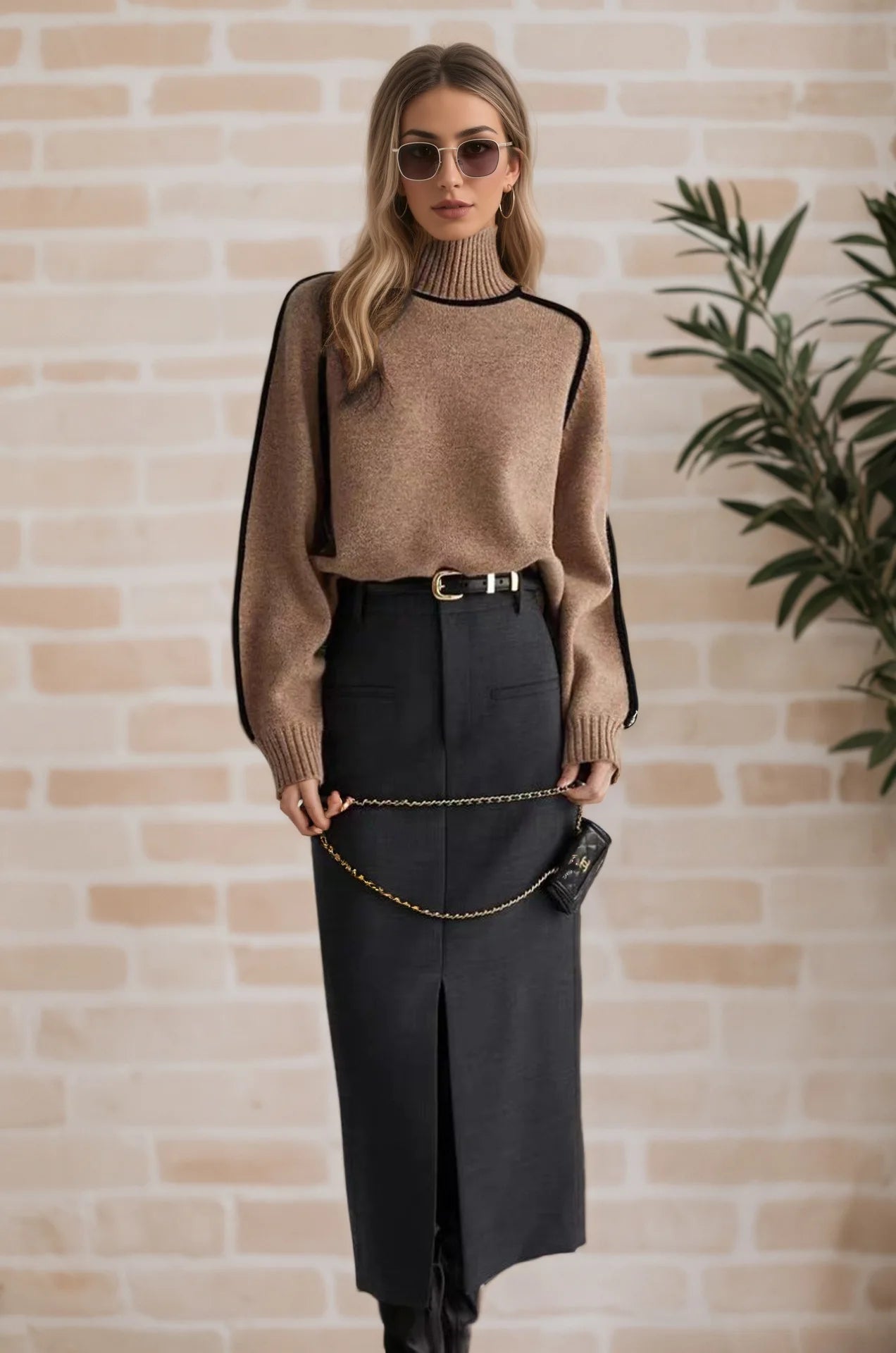 Fashion Basic Autumn Winter Color Matching Emperament Sweater High Neck Office Pullover Solid Soft Long Sleeve Clothing Tops