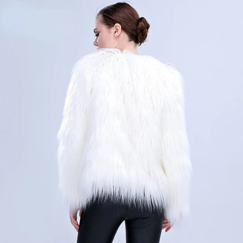 Women Faux Fur LED Light Coat Christmas Cosplay costumes Fluffy Fur jacket Outwear Winter Warm Festival Party Club Overhat