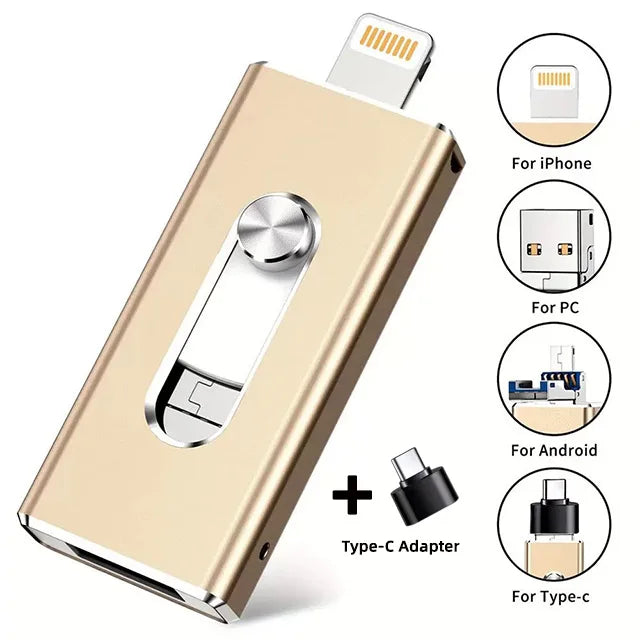 3-in-1 2TB Mobile Phone Usb Flash Drive 64g Push-pull Suitable For Apple Usb Flash Drive Large Capacity Android Computer Gift