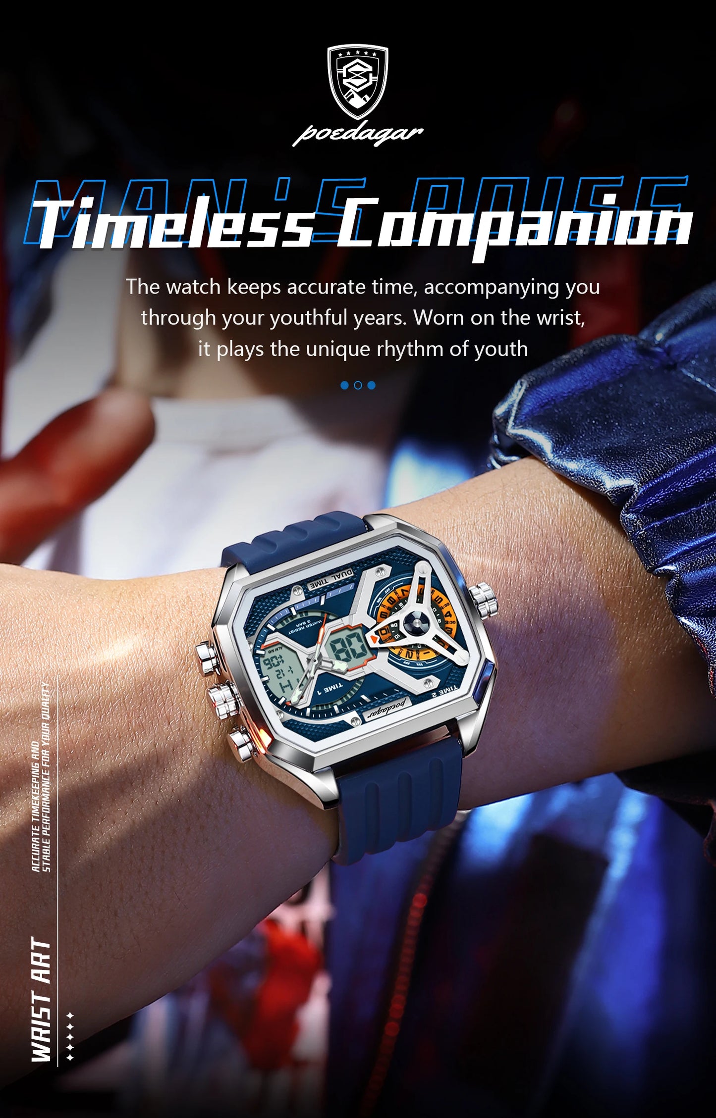 POEDAGAR Top Luxury Men Clock LED Calendar Week Luminous Man Wristwatch Electronic Rectangle Silicone Strap Quartz Men's Watches