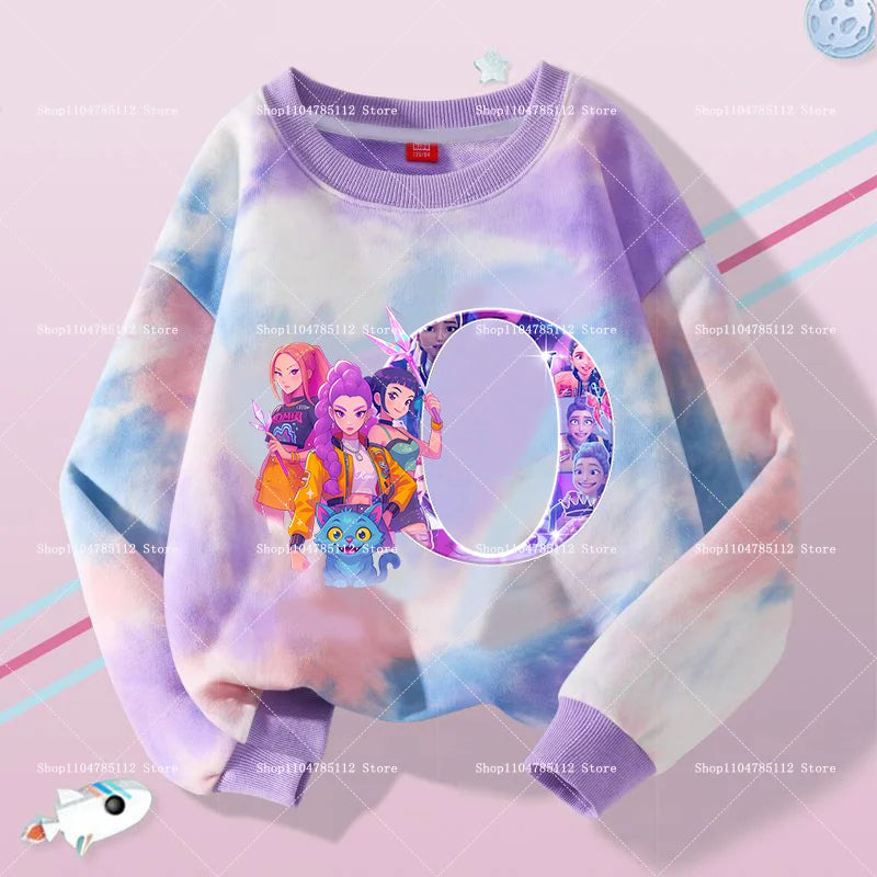 K Pop Demon Hunters Girls Sweatshirt Rumi Mira Zoey A-Z Hoodies Kids Spring Autumn Pullover Children Long Sleeves Clothes Gift