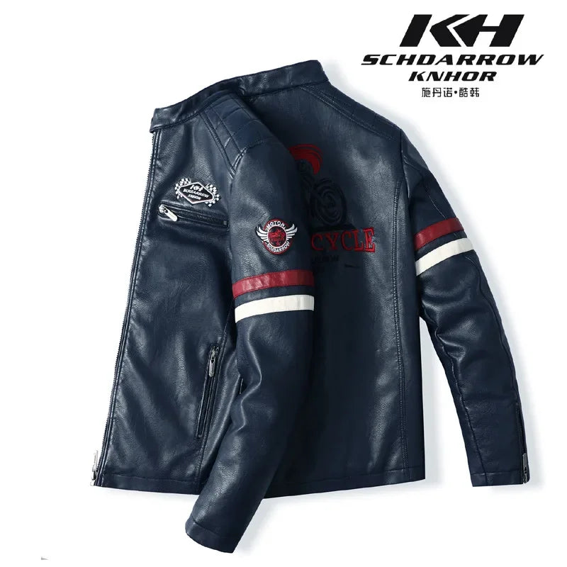 Motorcycle Jacket Leather Men's Brand Moto Leather Jacket Coat Men Handsome Washed Embroidery Biker PU Jacket Male Jaqueta Men