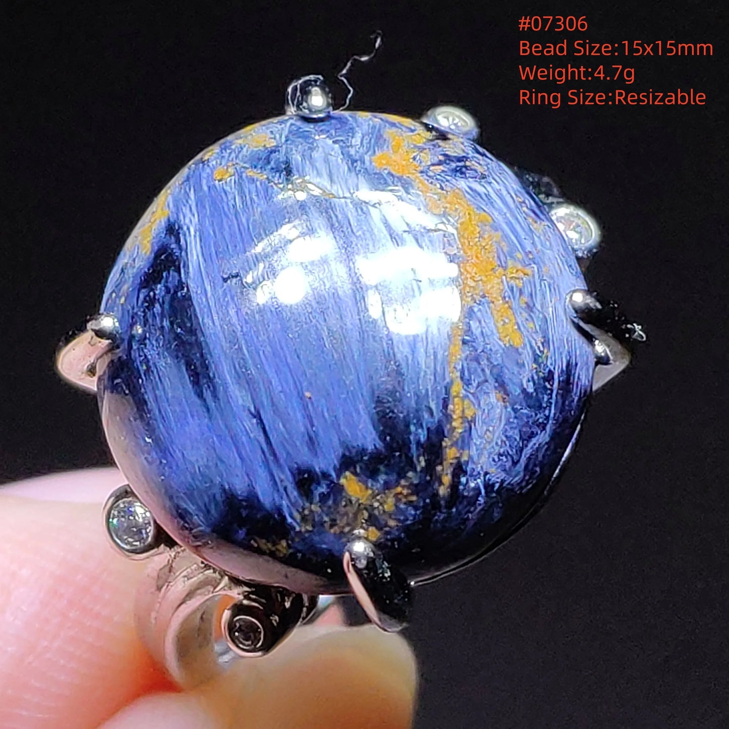 Natural Blue Pietersite Beads Adjustable Ring Woman Men Namibia Pietersite Ring Chatoyant Beads Fashion Silver Jewelry AAAAAA