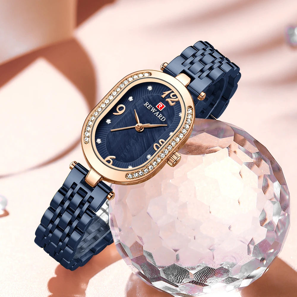 REWARD Exquisite Minimalist Women Watch Luxury Fashion Stain Steel Ladies Waterproof Quartz Wristwatch Rose Gold Female Clock