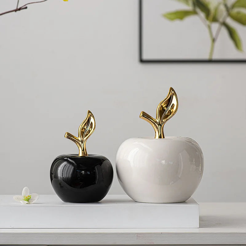 Creative Ceramic Apple Figurines Handicrafts Living Room Art White Apple Sculpture Room Home Decor Accessories Holiday Gifts