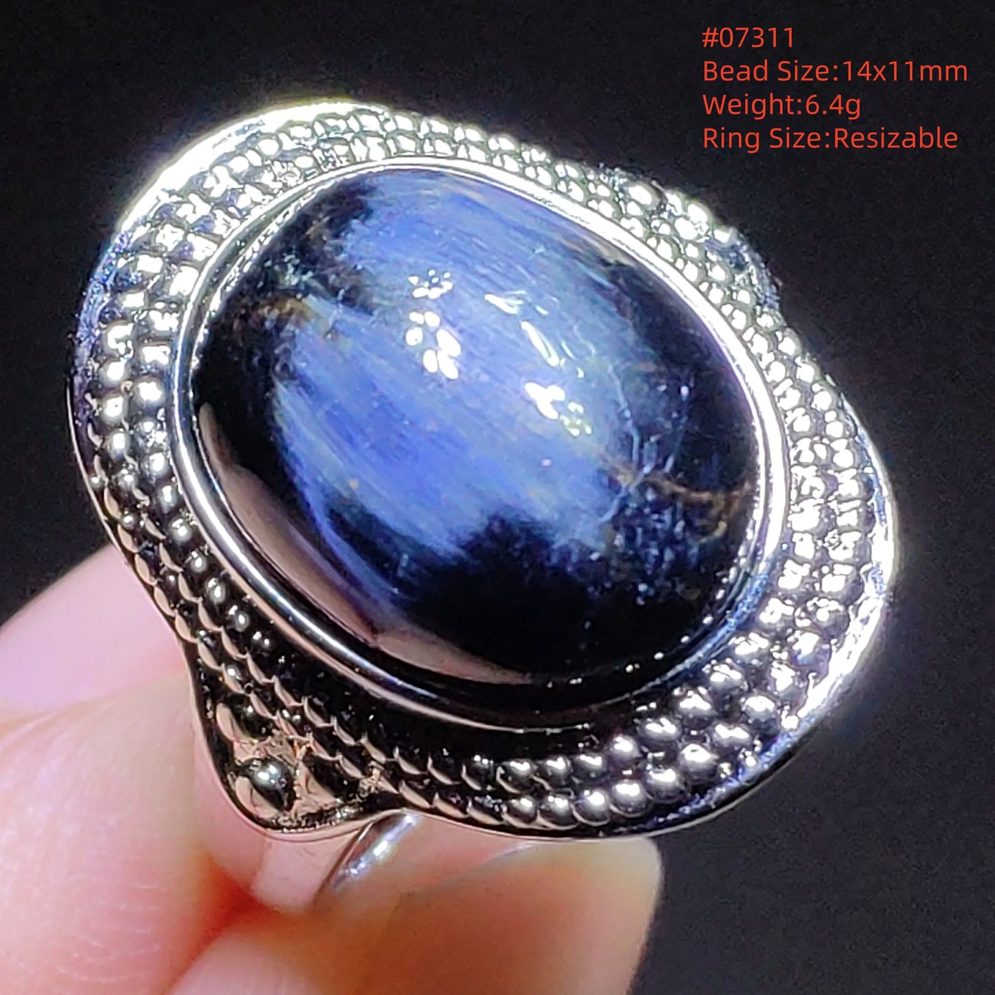 Natural Blue Pietersite Beads Adjustable Ring Woman Men Namibia Pietersite Ring Chatoyant Beads Fashion Silver Jewelry AAAAAA