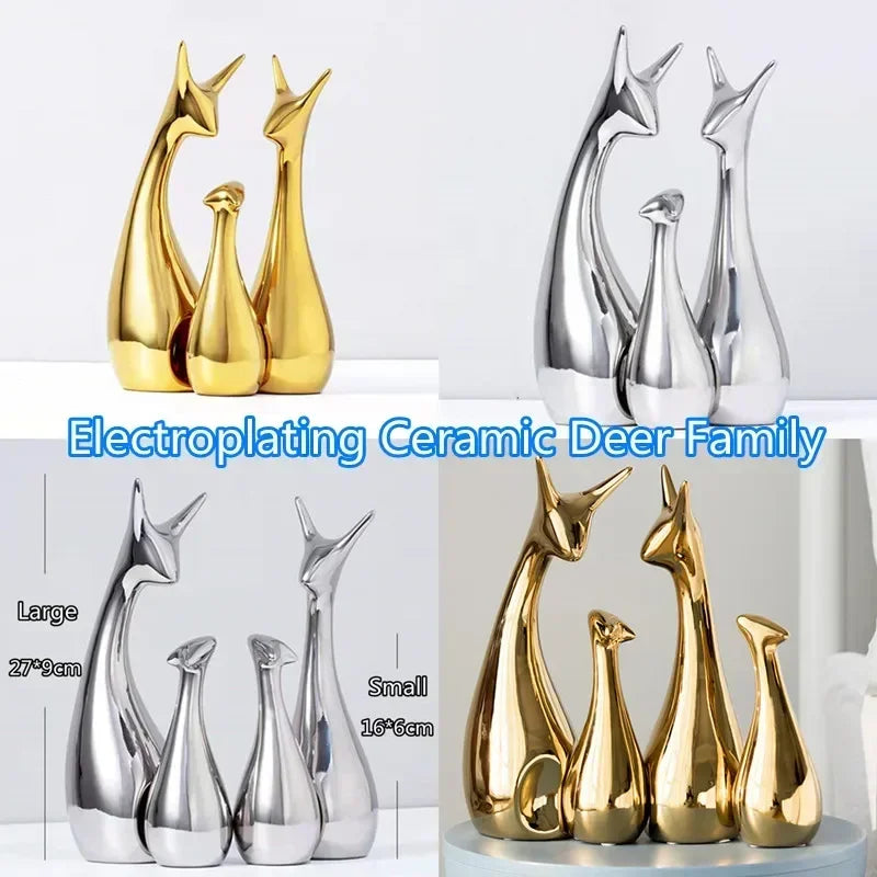 Ceramic Electroplating Ornaments Nordic Ins Cabinet Decorations Home Porcelain Deer/Swan Family Apple Shape Figurines