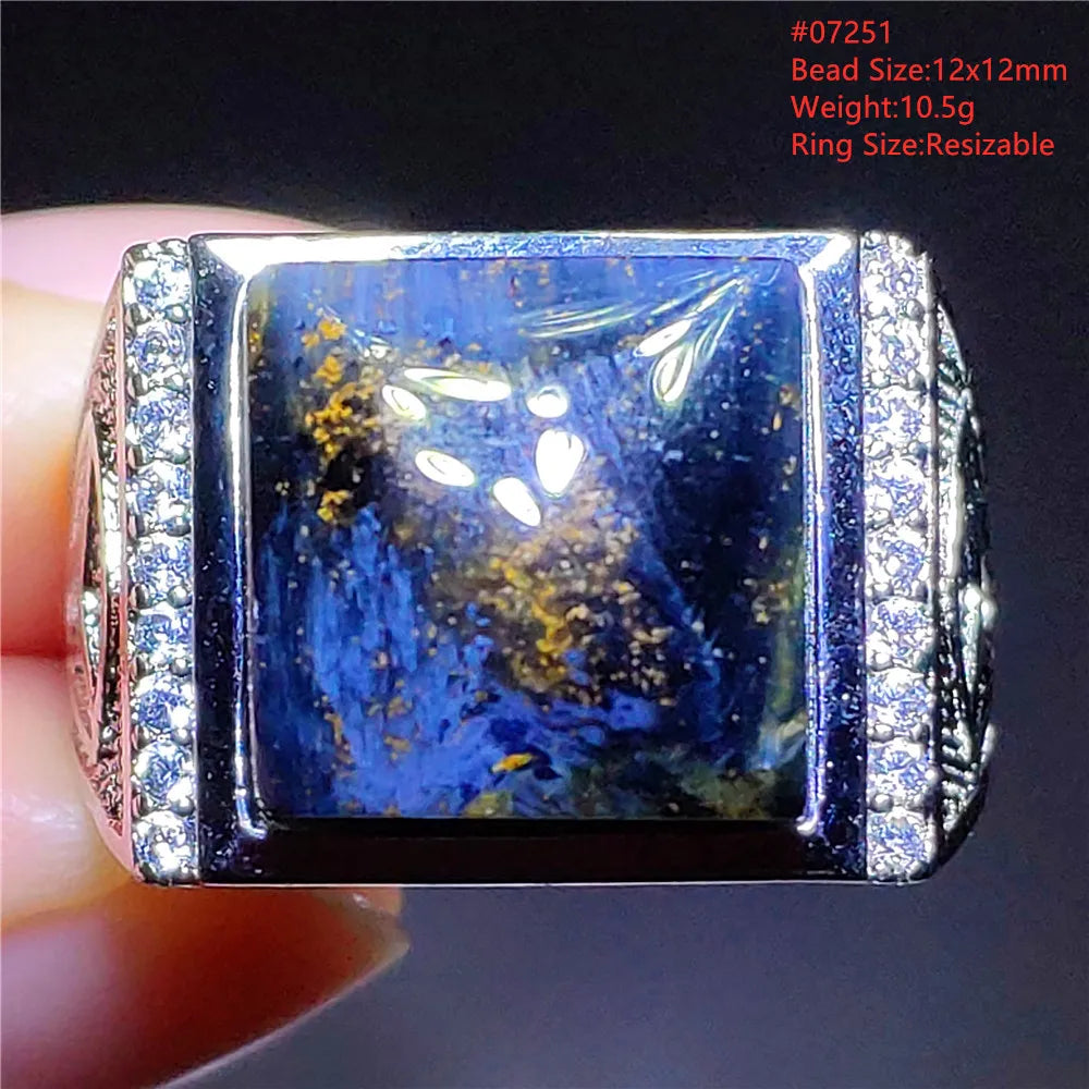 Natural Blue Pietersite Beads Adjustable Ring Woman Men Namibia Pietersite Ring Chatoyant Beads Fashion Silver Jewelry AAAAAA