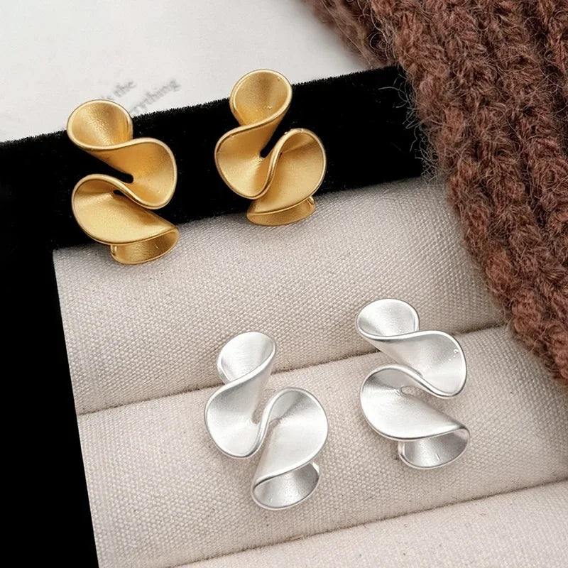 Real 925 Sterling Silver 18K Gold Twisted Flower Stud Earring for Women Minimalist Personality Fine Jewelry Trendy Accessory