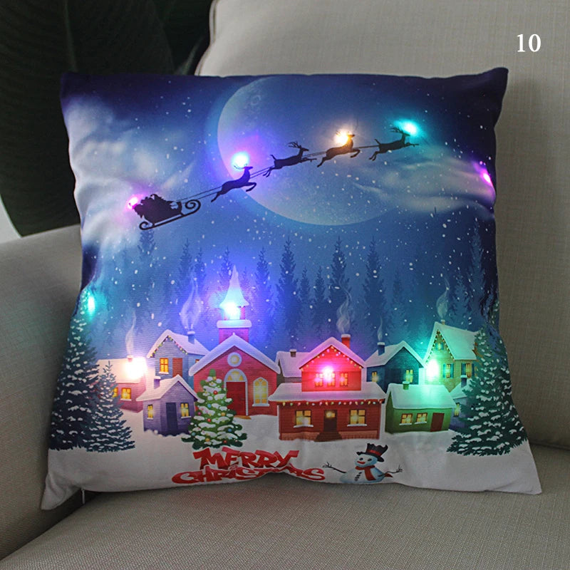 LED Christmas Cushion Cover Merry Santa Claus Light Pillow   Lighting Pillowcase Home Decoration New Year  Decor