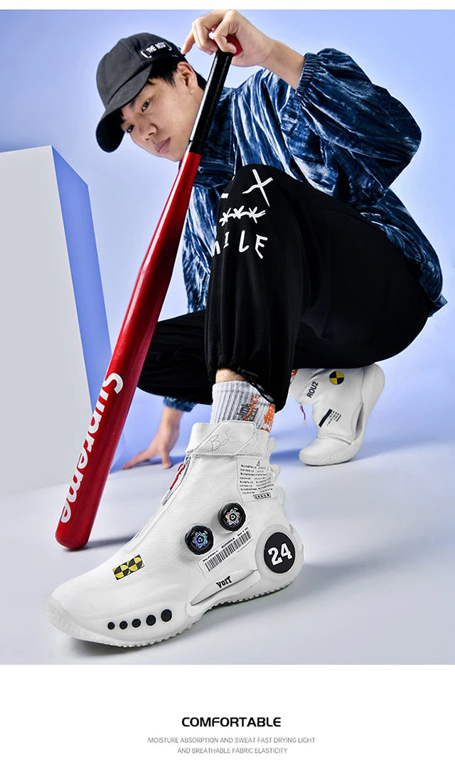 New basketball shoes male high top students wear-resistant outdoor concrete actual combat flying woven breathable combat boots