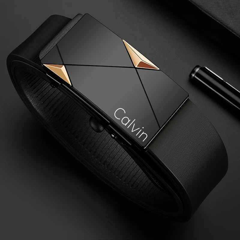 New Men's Automatic Buckle PU Belt Fashion Matching Men's Business Casual Belt Trendy Waist Accessories Wholesale