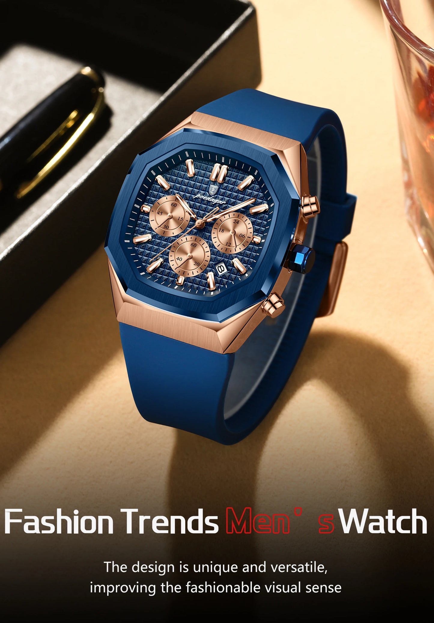 POEDAGAR New Luxury Watches For Men Waterproof Luminous Chronograph Date Man Watch Silicone Strap Fashion Quartz Men Wristwatch