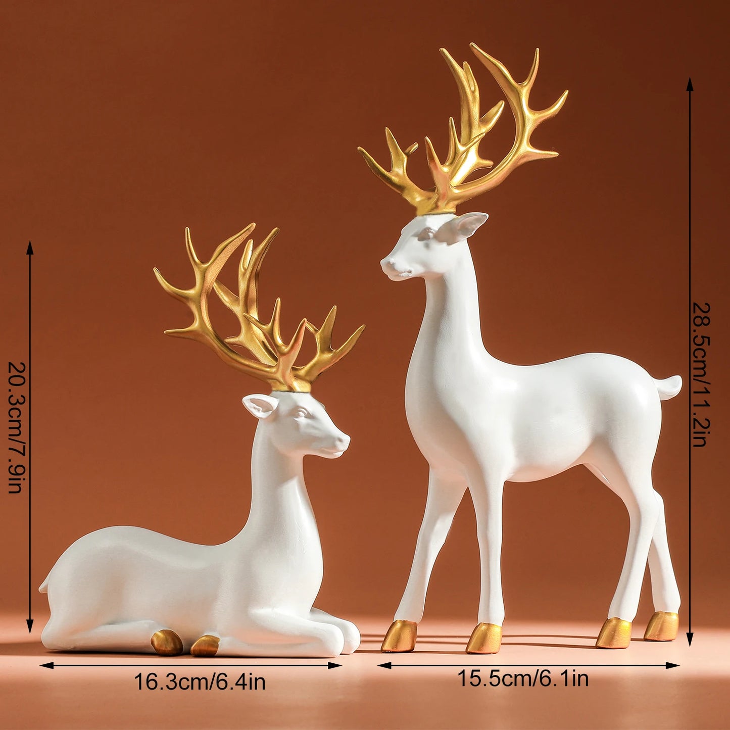 Reindeer Figurines White Deer Statue Elk Sculpture Solid Synthetic Resin Living Room Home Christmas Decoration Tabletop Ornament