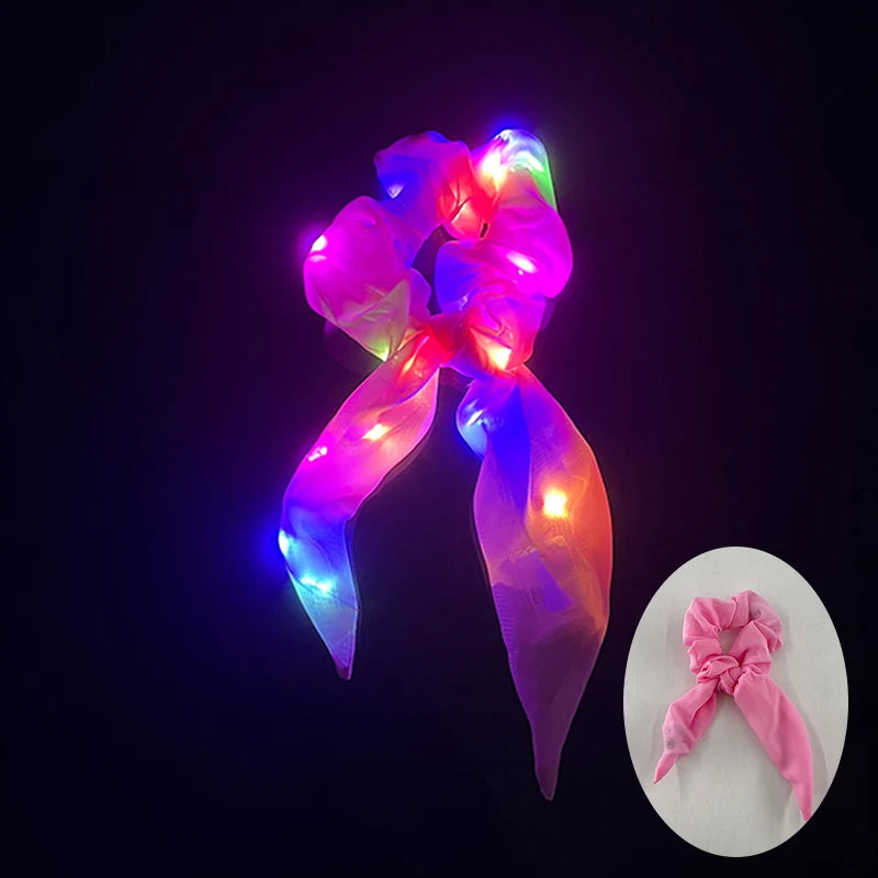 1/10 Pcs LED Luminous Scrunchies Glowing Hairband Girl Light Up Hair Scrunchy Birthday Party Headwear Supplies Hair Accessories