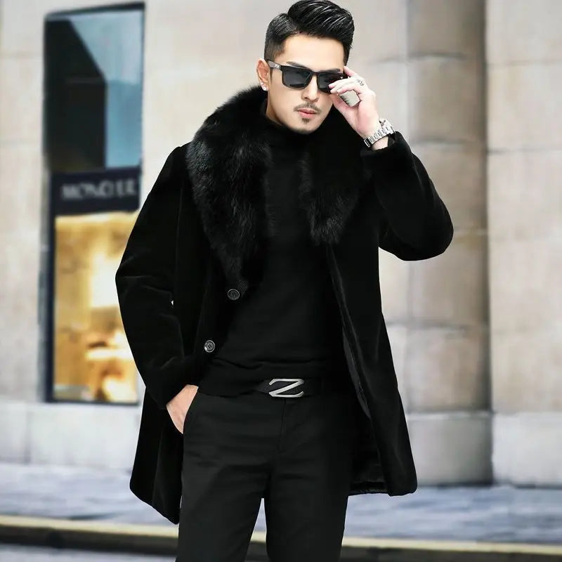 New fur coat with wide collar, whole mink winter thickened, long imitation mink fur men's coat, high-end mink fur coat M-6XL