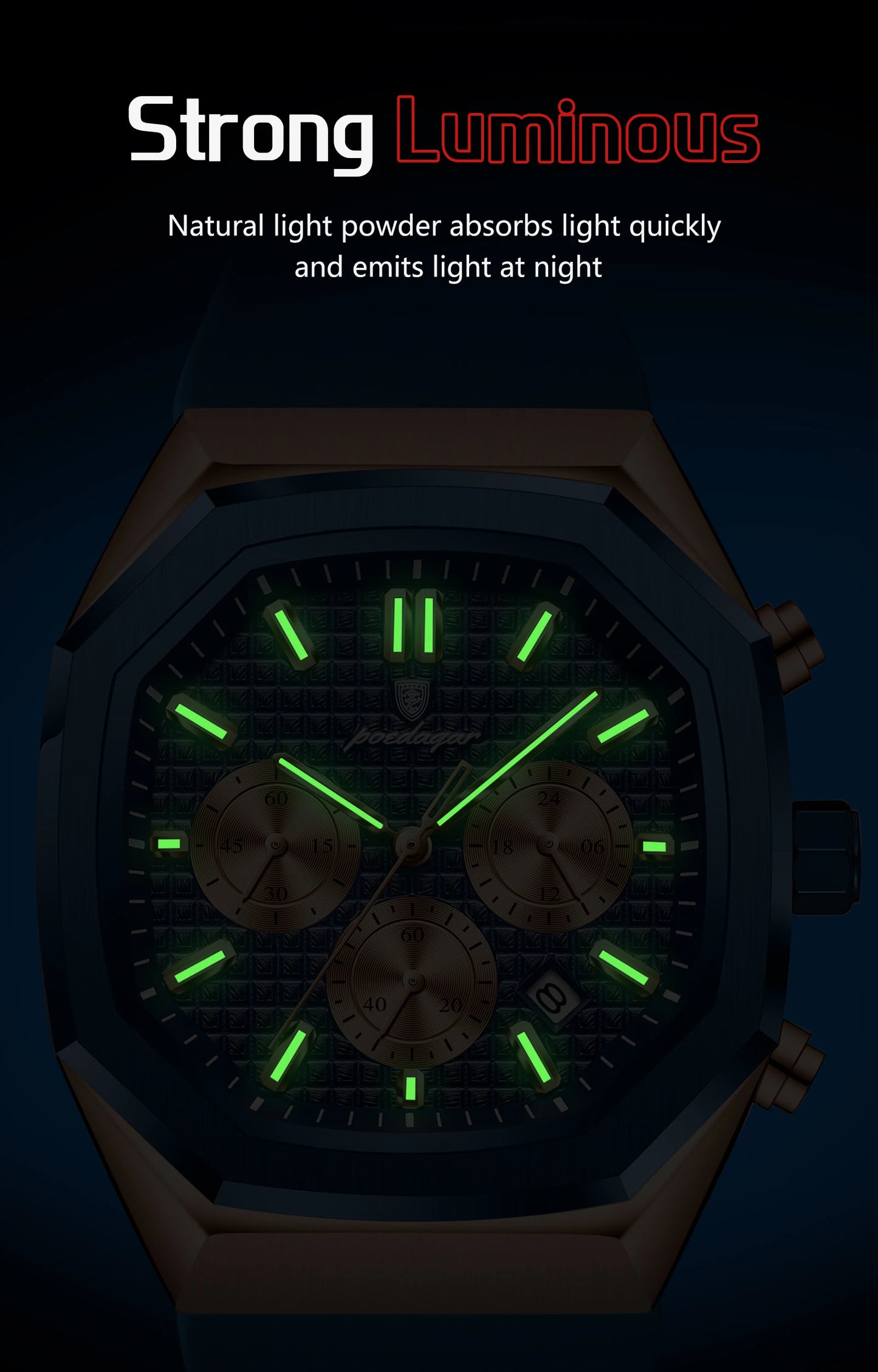 POEDAGAR New Luxury Watches For Men Waterproof Luminous Chronograph Date Man Watch Silicone Strap Fashion Quartz Men Wristwatch