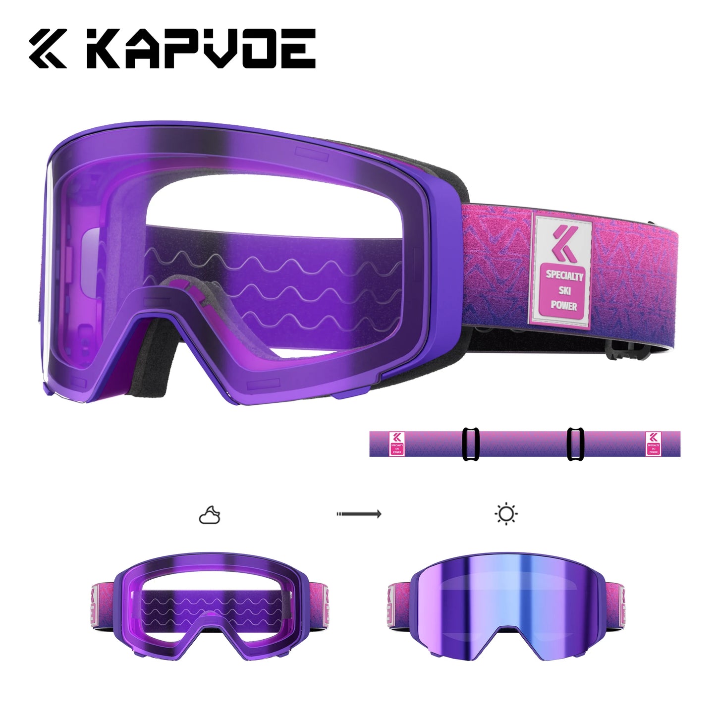 Kapvoe Men Outdoor Photochromic Snow Goggles Ski Goggles Winter Snowmobile Snowboard Anti-Fog Mask Women UV400 Sports Glasses