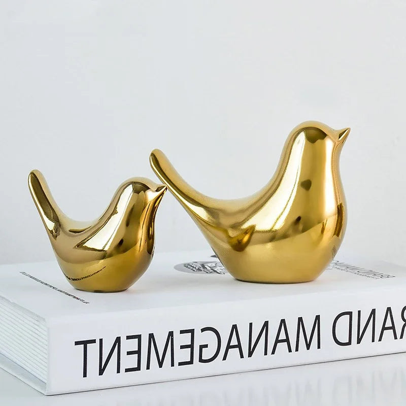 Modern Simple Luxury Golden Ceramic Bird Figurines Home Decoration Accessories Golden Bird Figures Decorative Wedding Ornaments