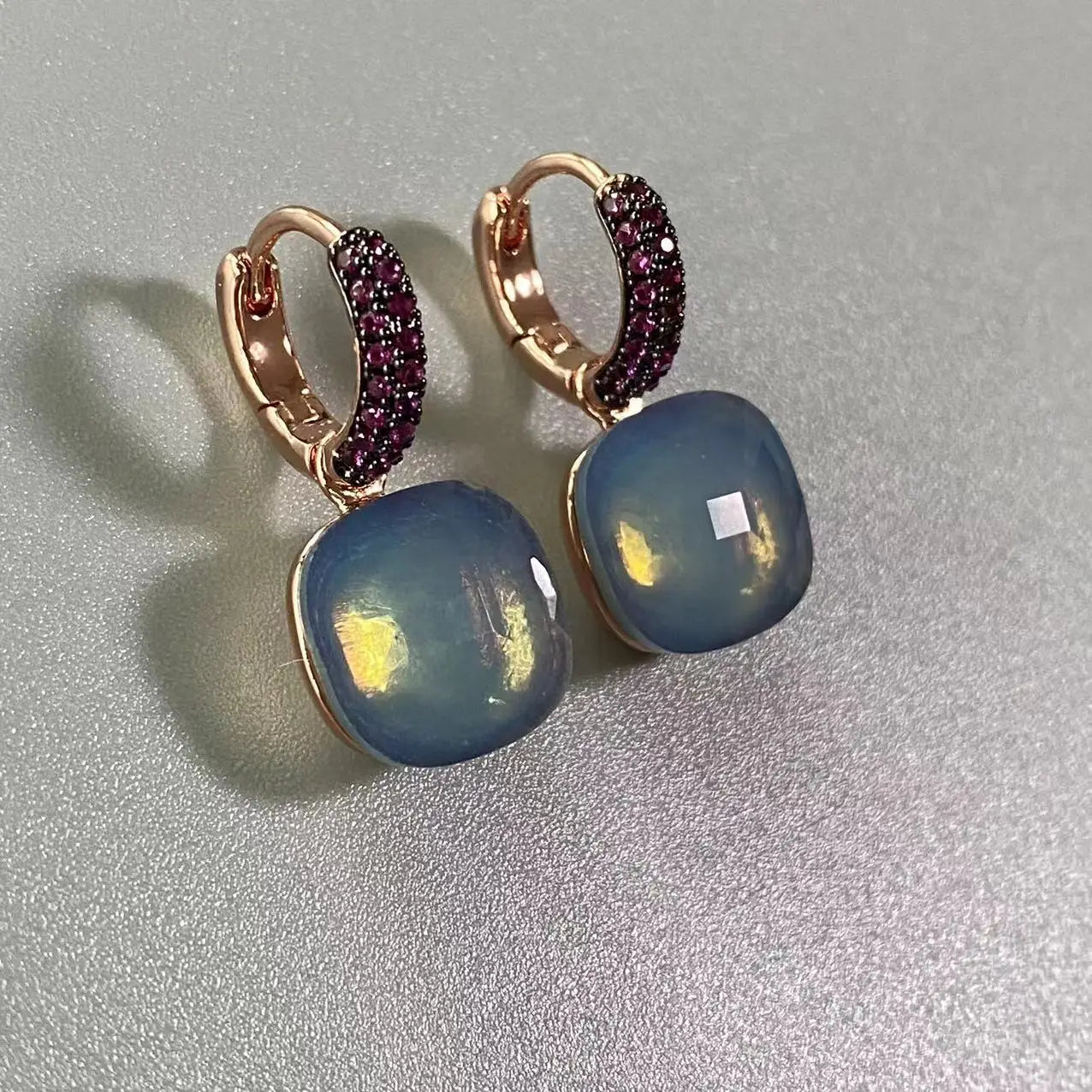 12.6mm Flat Nudo Earrings Inlay Black Zircon Candy Color Crystal Earrings For Women Drop Earrings Fashion Jewelry Gift