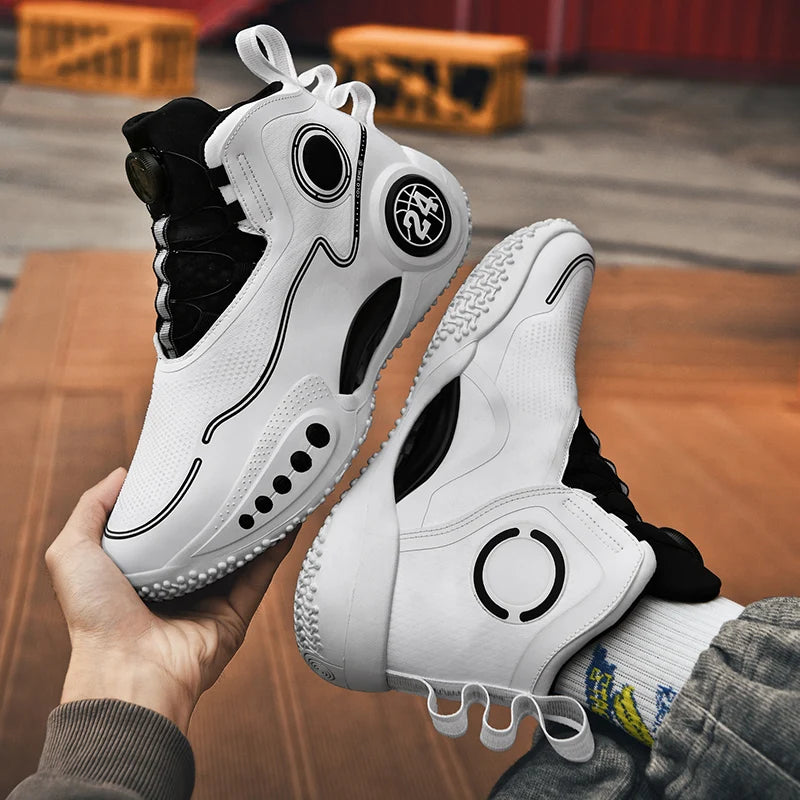 High-top Men Basketball Shoes Kids Rotating Button Basket Boots Brand Design Sneakers Men Outdoor Basketball Training Shoes Male
