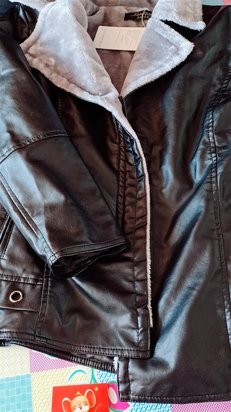 2022 New Winter PU Leather Jacket Women Short Blazers Coat Fleece Double-faced Fur Leather Outerwear Lady Slim Suit Tops Jackets