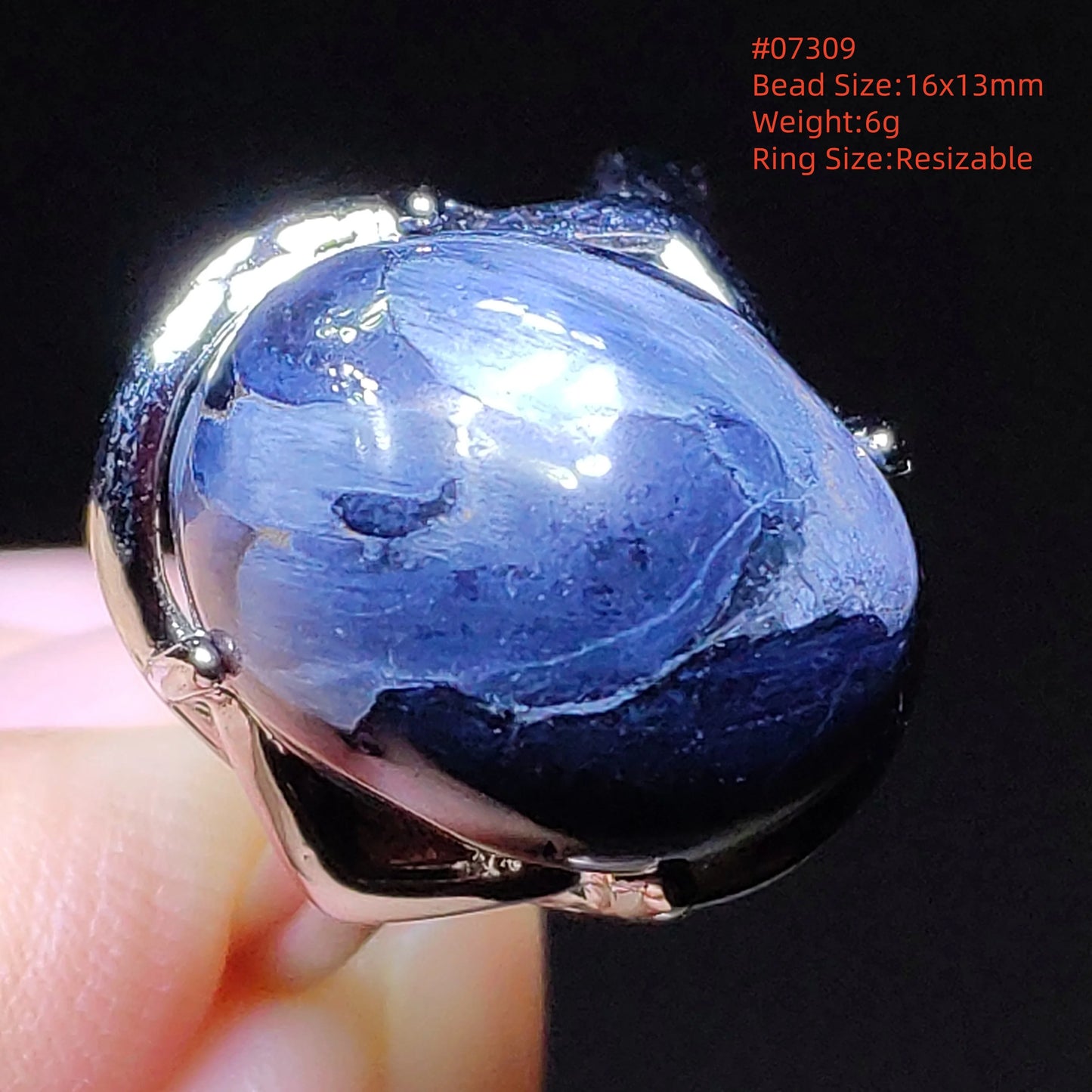 Natural Blue Pietersite Beads Adjustable Ring Woman Men Namibia Pietersite Ring Chatoyant Beads Fashion Silver Jewelry AAAAAA