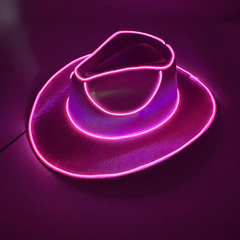 Glowing Decor  Supplies Luminous Cowboy hat  LED Pearlescent Cowboy  Cap Fashion Neon Light Hat For Party