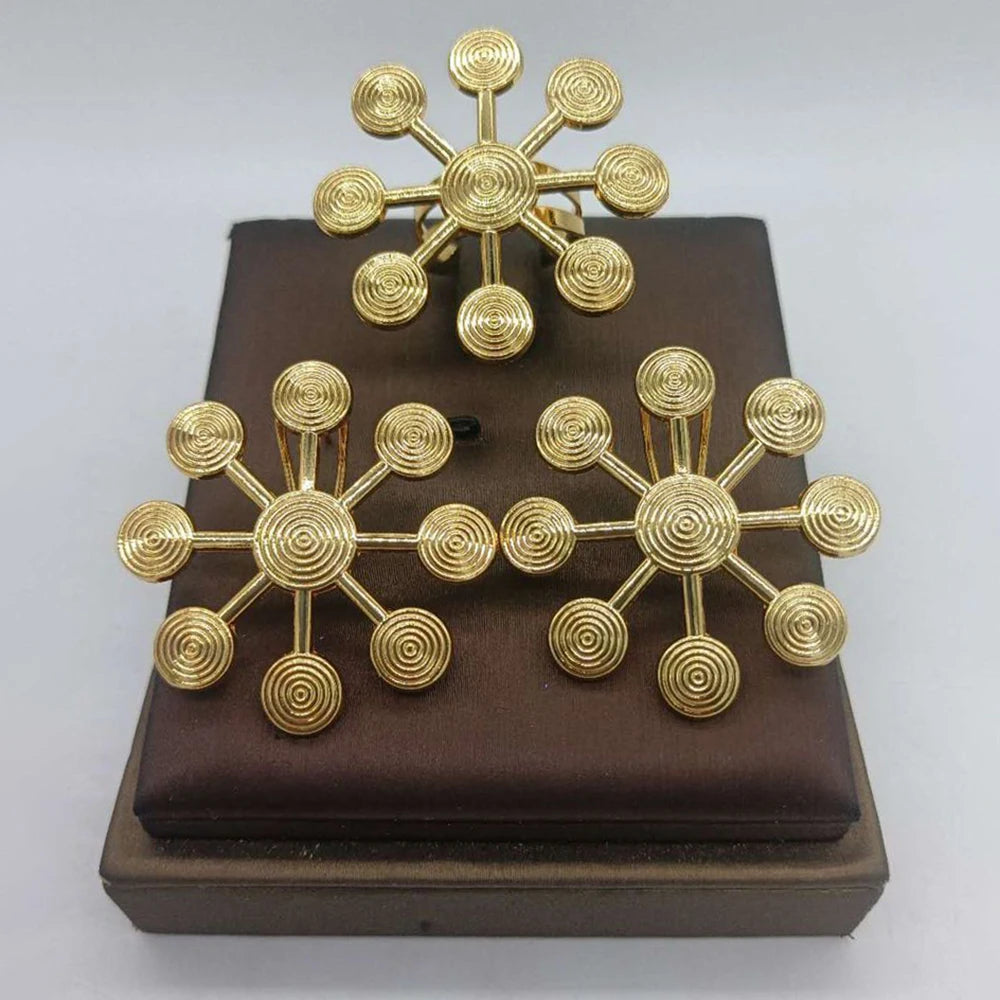 African Gold Plated Earrings and Ring Jewelry Set for Women New Design Earrings and Finger Ring Set for Brazilian Jewellery Gift