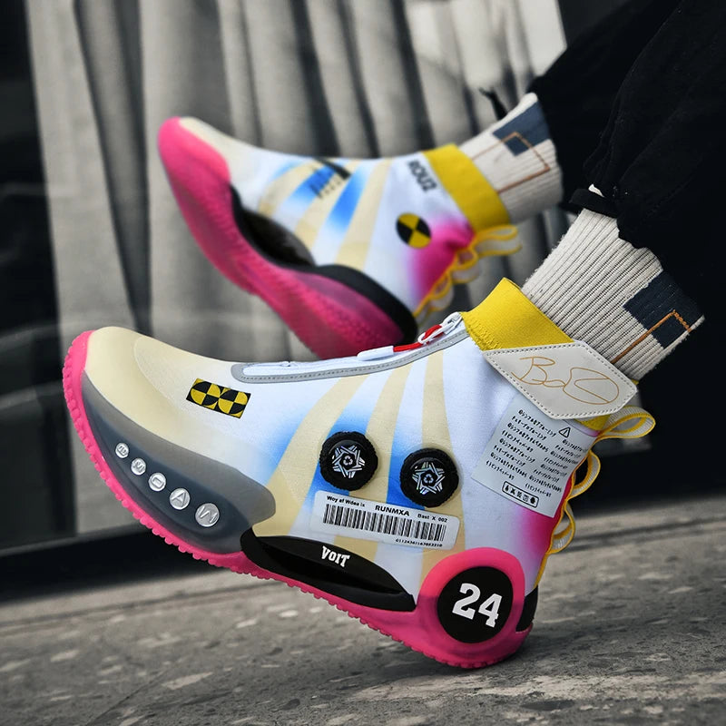 New basketball shoes male high top students wear-resistant outdoor concrete actual combat flying woven breathable combat boots