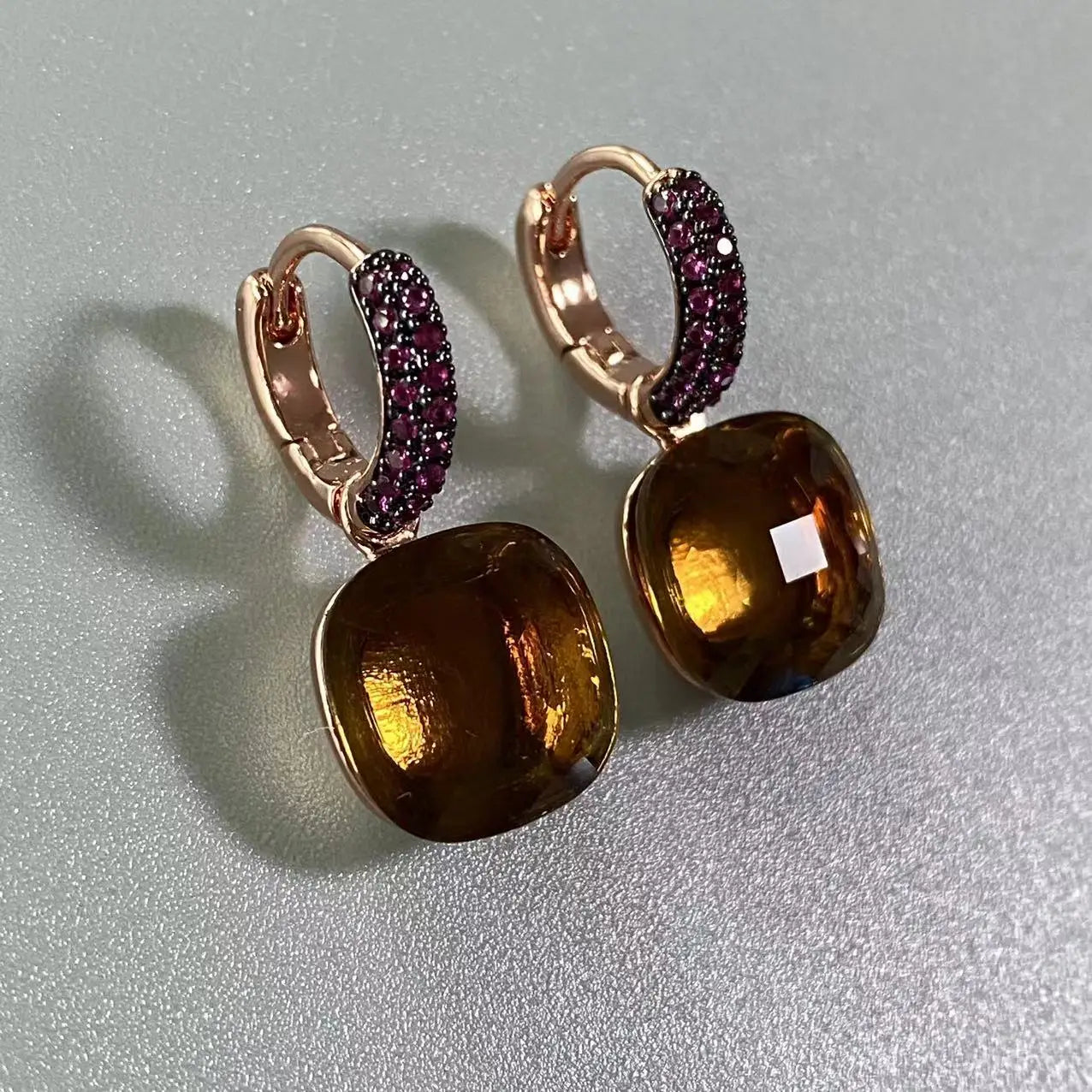 12.6mm Flat Nudo Earrings Inlay Black Zircon Candy Color Crystal Earrings For Women Drop Earrings Fashion Jewelry Gift