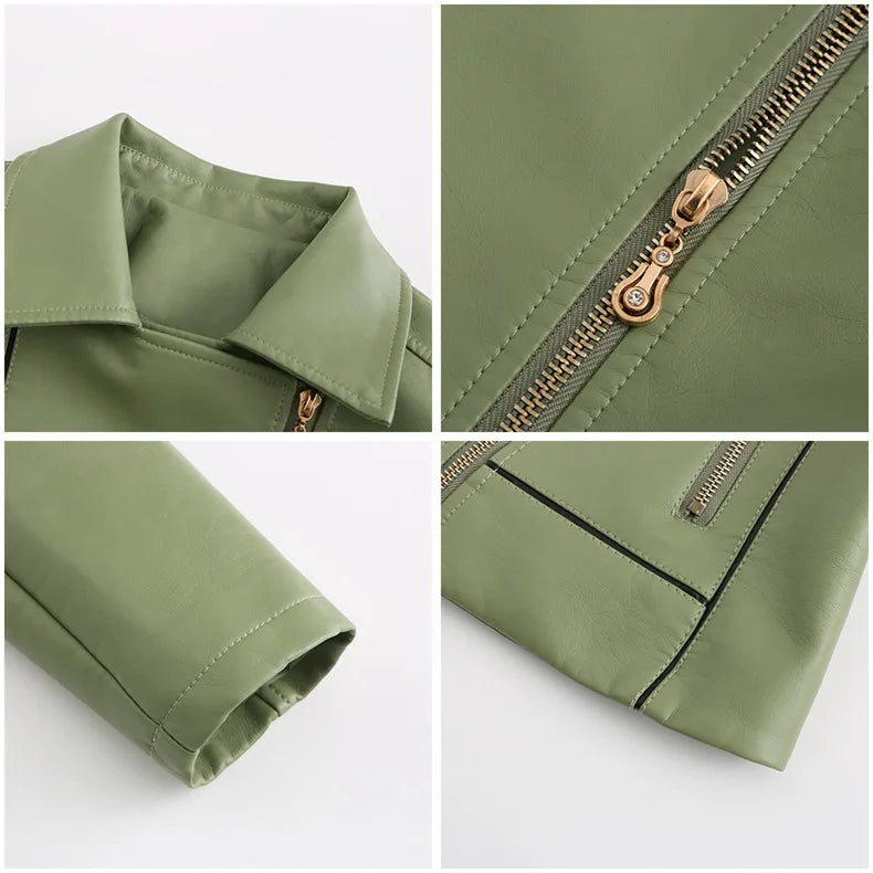 Red PU Faux Leather Jacket Women fashion Casual Biker Jackets Outwear Female Tops spring and autumn Black Leather Jacket Coat