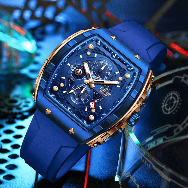 LIGE Top Brand Men's Watches Luxury Square Quartz Wristwatch Waterproof Luminous Chronograph Watch for Men Date Clock
