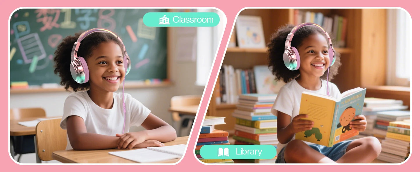 Stylish Soundproof Kids Wired Headphones For Toddler Preschool, 3.5mm Jack, 85/94dB Volume limited Headset For Travel Homeschool