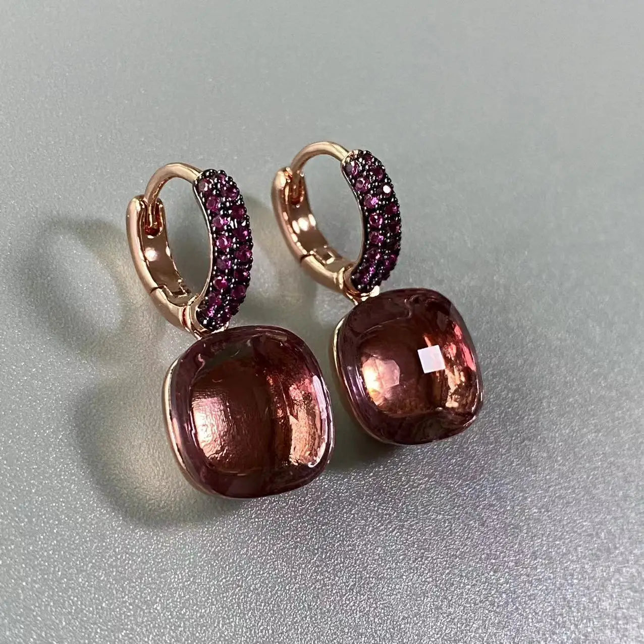 12.6mm Flat Nudo Earrings Inlay Black Zircon Candy Color Crystal Earrings For Women Drop Earrings Fashion Jewelry Gift