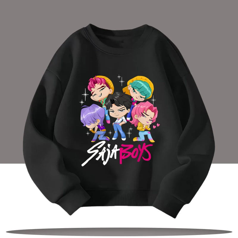 K-pop Demon Hunters Cartoon Print 3-12 Year Old New Style Kids Round-neck Sport Shirt Cute Girl Casual Top Children's Clothing